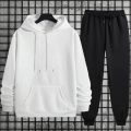 Autumn Winter Solid Color Hoodie and Sweatpants Men's Tracksuit Urban Casual Fashion Sportswear Male Daily Training Jogging Suit.