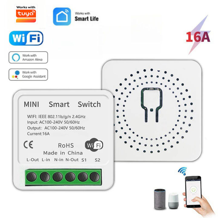 16A Smart WiFi Switch Support 2-Way DIY Switches Mini Smart Breaker Works With Tuya Smart Life APP Control Support Alexa 