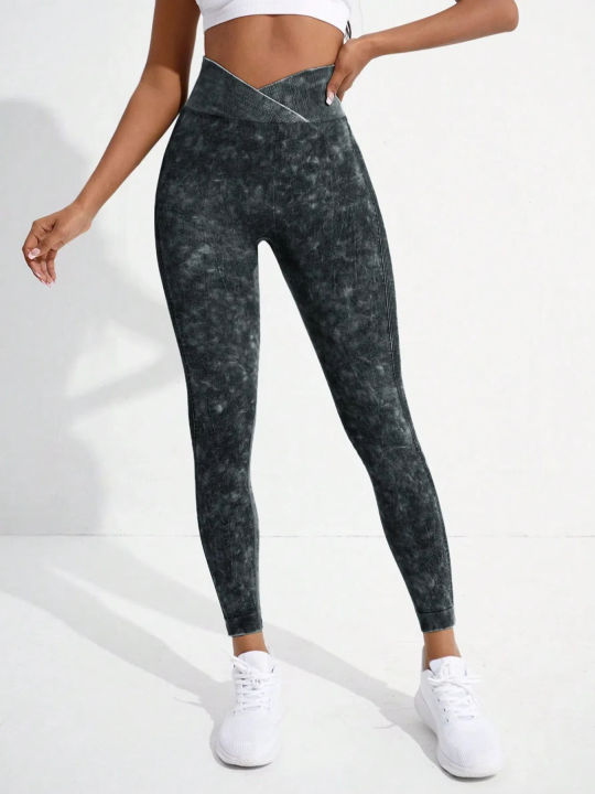 Women Gym Crossover Waist Leggings Butt Lifting Fitness Athletic Workout Yoga Pants Outdoor Sports Tights