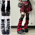 Gothic Women's Striped Leg Warmers Black White Lolita Long Socks Knitted Japanese Winter Socks Arm Ankle Warmers Wide Legs Cover. 