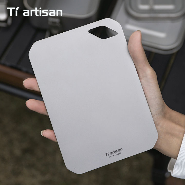 Tiartisan Pure Titaniuim Mini Cutting Board Outdoor Camping Portable Double Sided Food Grade Fruit Meat Chopping Board