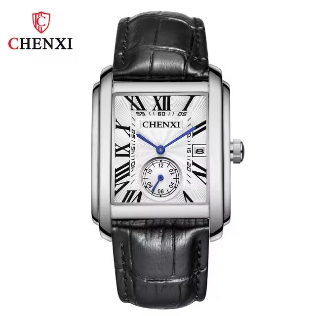 CHENXI 8216 Men Square Quartz Watch Black Blue Brown Fashion Simple Calenda Date Leather Strap Wristwatch for Male Clock Gift