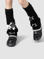 Vintage Autumn Winter Japanese Skeleton Element Leg Warmers Subculture Y2k Slimming Student Pile Socks Front and Back 2 Wearing.