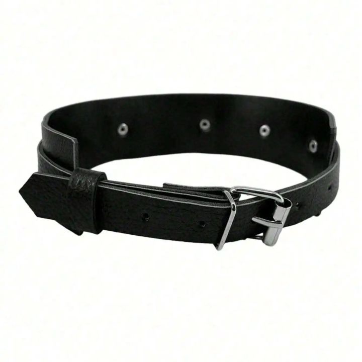 Y2K%20Fashionable%20Women%20PU%20Leather%20Belt%20With%20Metal%20Buckle%20Collar%20Trendy%20Clavicle%20%20with%20Adjustable%20Suitable%20For%20Club%20Party%20-%20Image%206