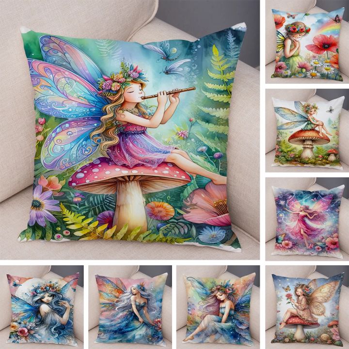 Cute Cartoon Forest Girl Elf Cushion Cover Double Print Pillowcase