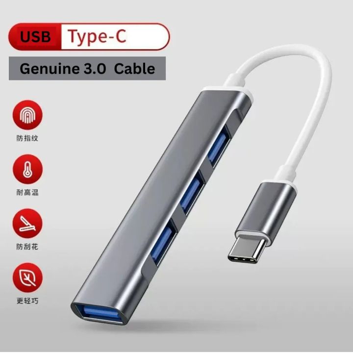 3.0 Type C 4 Port Hub Extensions USB Cable for Laptop and Smartphone