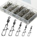 50pc/box Stainless Steel Fishing Connector Pin Bearing Rolling Swivel with Snap Fishhook Lure Accessories.