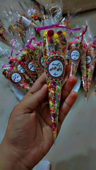 Mehndi Dholki and Nikkah 15 pack Customised Sonf and Sweet Cones with Stickers | Exclusive on Daraz.pk