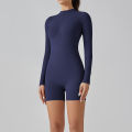 Zipper Tracksuit Set Women Yoga Jumpsuit Stand Collar Half Long Sleeved High Waist Butt Lift Fitness Sports Bodysuit Leggings.