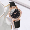 5PCS/Set Women's Watch Fashion Rhinestone Leather Band Quartz Watch Beads Bracelets Set(Without Box). 