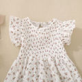 Summer female infant white short-sleeved grass-printed triangular Romper and bow two-piece set sweet and cute. 