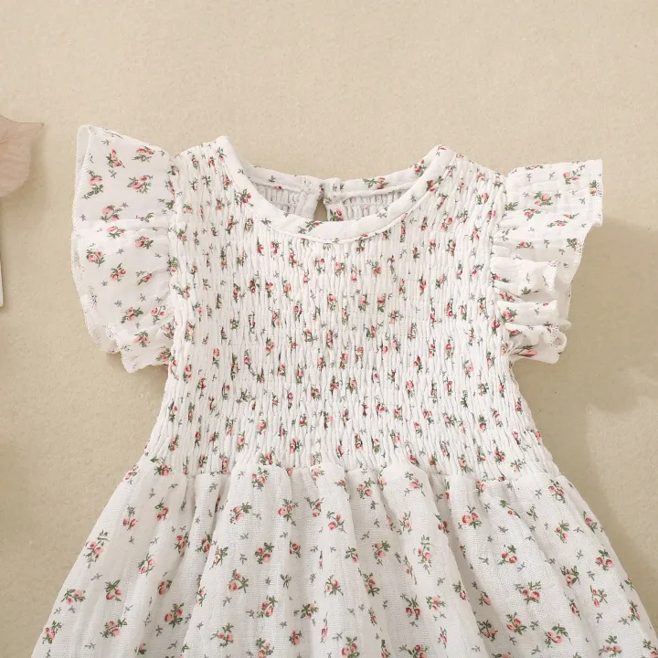 Summer%20female%20infant%20white%20short-sleeved%20grass-printed%20triangular%20Romper%20and%20bow%20two-piece%20set%20sweet%20and%20cute%20-%20Image%203