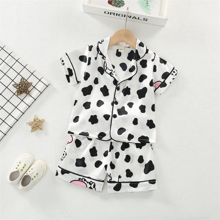 Boys Girls Kids Pajama Sets Cartoon Cow Short Sleeve T-Shirt Tops with Pants Toddler Baby Sleeping Clothes Pijamas Sleepwear