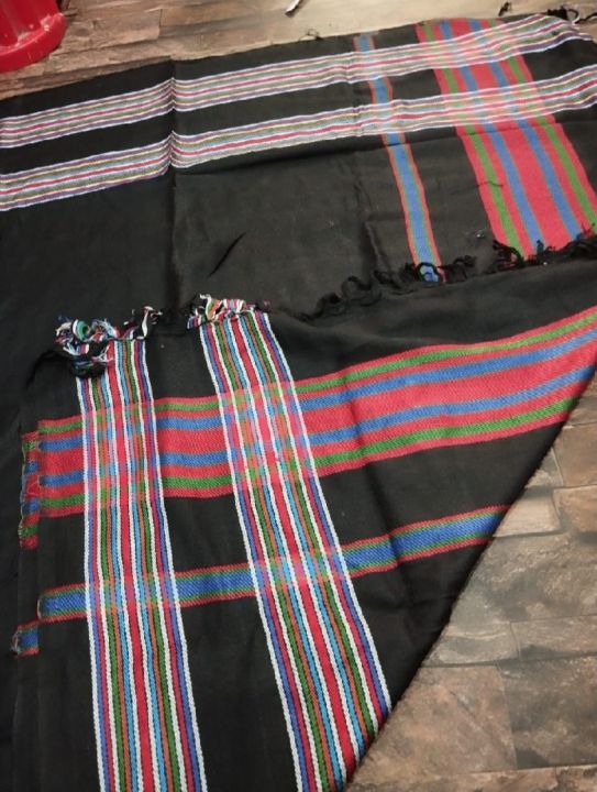 Traditional Soft Linen Balochi Dupatta - Black - 2.5 Meters