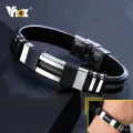 Vnox Stainless Steel Bracelet Men Wrist Band Black Grooved Rudder Silicone Mesh Link Insert Punk Wristband Stylish Casual Bangle. 