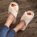 Autumn New Fashion Cross Strap Fur Slippers Women Indoor Light Warm Plush Home Slippers Woman Faux Fur Flat Heel Couple Slides.