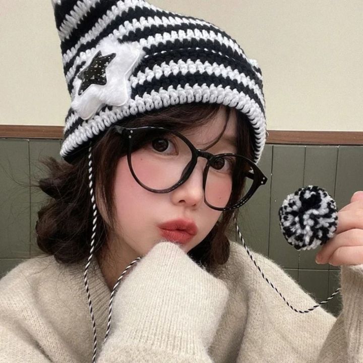 Y2K%20Beanie%20Hat%20Women%20Ins%20Devil%20Ear%20Striped%20Knitted%20Wool%20Cap%20Autumn%20Winter%20Hip-hop%20Crochet%20Cute%20Cat%20Ears%20Pointed%20Pullover%20Hats%20-%20Image%204