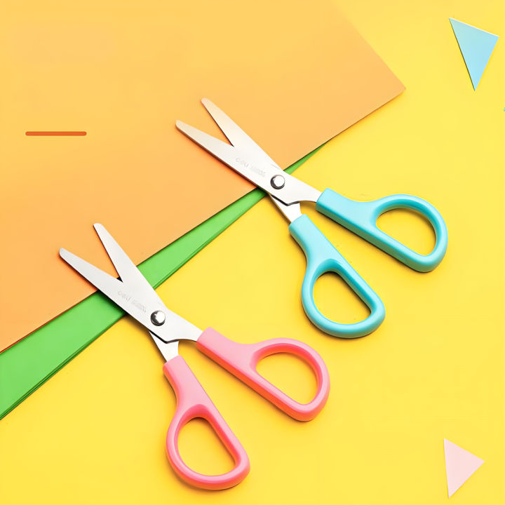DELI Safty Scissors for Kids Student DIY Paper Scissors 122mm With Sleeve Cutting Tool Stationery