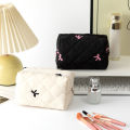 1pc Bowknot pencil case, with zipper portable stationery case storage bag ,study supplies large capacity fashionable pencil case.