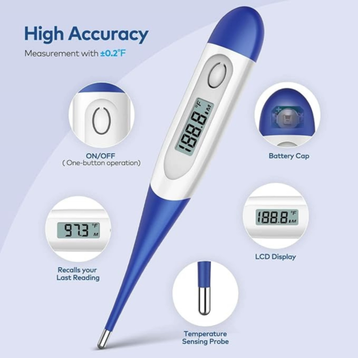 Digital Thermometer with Alarm | °C/°F | Quick Reading | Flexible Tip