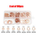 100 PCS Premium Copper Sealing Crush Washers Assortment Kit,Flat Ring Oil Drain Plug Crush Washer Gasket Seal Assortment Set. 