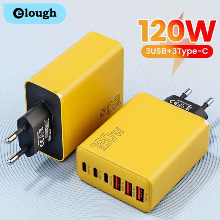 120W 6 Ports 3USB+3Type C Mobile Phone Charger Type C USB A Super Charge Adapter For Huawei Xiaomi Samsung Iphone 16 15 Devices