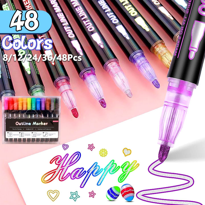 48 Colors Double-line Outline Pen Contour Pen Dream Flash Pen Self ...