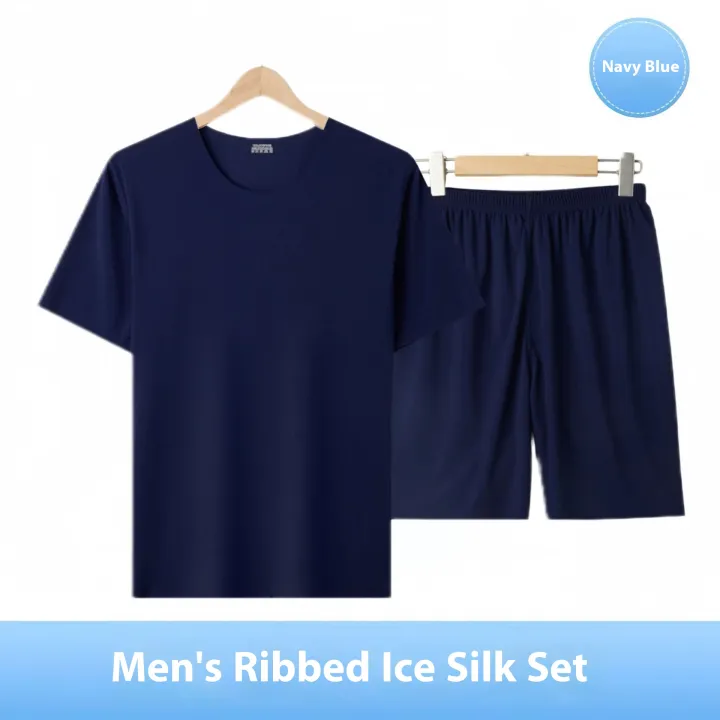 New%20Ice%20Silk%20Short-Sleeved%20Pyjamas%20for%20Men%20Summer%20Homewear%20Set%20Modal%20Seamless%20Crew%20Neck%20Lightweight%20Short-Sleeved%20T-Shirt%20Set%20-%20Image%206