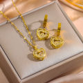 Cute Beating Heart Zircon Crystal Necklace Earrings For Women 18K Gold Plated Stainless Steel Jewelry Set Female Clavicle Chain. 