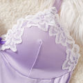 Light Purple Deep V Women Nightdress Lingerie Dress Set.