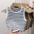 Summer Spring Striped Tank Tops Women Sleeveless Knitted T-Shirts Female Elastic Slim Casual Vests Crop Tops Pullover Camis. 