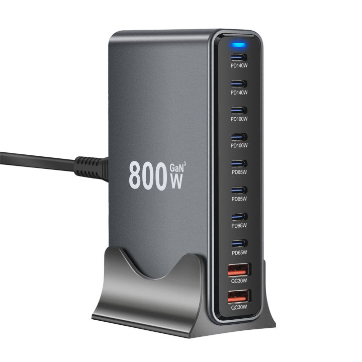 800W GaN Charger USB C Fast Desktop 10-port USB Type C PD3.1 Charger Fast Charging for iPhone 16 15 14  S24  Laptop