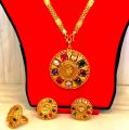 Gold Plated Navaratna Pendant/Locket With Chain ,Earring And Ring For Women. 