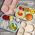 Wheat straw plastic rice bowl set with 4 colors food hole tray set eco-friendly material. 