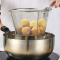 French Chip Frying Strainer Basket Stainless Steel Deep Fry Basket Kitchen Round Fryer Wire Mesh With Handle Wire Colander Nets. 