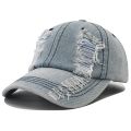 2024 New Solid Color Ripped Baseball Cap Washed Denim Snapabck Hat Hip Hop Breathable Streetwear Distressed Hats for Women Men. 