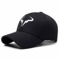 Stylish Black Baseball Cap with Unique White Bull - horn - like Logo, Ideal for Everyday Wear and Outdoor Activities. 