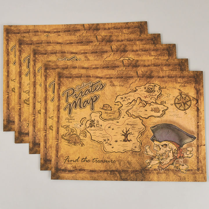 Pirate Adventure Treasure Hunt Map Classic Retro Kraft Paper Maps Party Cosplay Props Halloween Pirate Theme Party Decor
