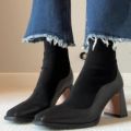 Spliced square Head High-end Chelsea Boots Women 2025 Autumn New French Style with Skirt Lightweight Thick Heel Short Boots.