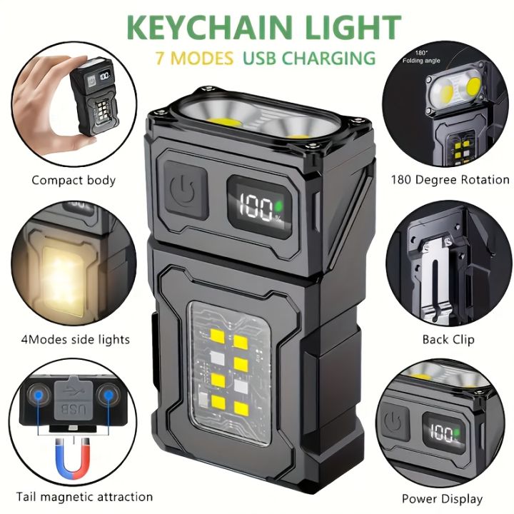 Mini Rechargeable LED Pocket Flashlight Portable Side COB with Clip Tail Magnet Light Super Bright Outdoor Camping Lantern