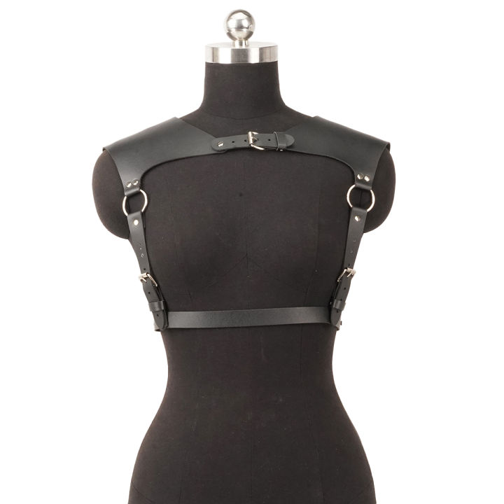 Women Fashion Belt PU Leather Body Shoulder Armor Chest HarnessSword Belt Shoulder Strap Harness Women Clothing Open Cage Bra