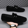 2026 Summer Casual Fashion Driving Loafers Suede Leather Minimalist Slip-Ons Comfortable Trendy Work Shoes Black & Khaki Two-Ton.