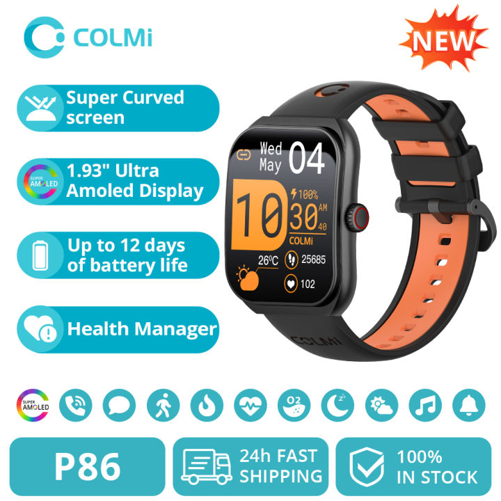 New COLMI P86 1.93" AMOLED Smartwatch Men Health Manager Bluetooth Call IP68 Waterproof Smart Watch Women For iOS Phone