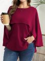 Plus Size Women’s Solid Layered Mesh Batwing Sleeve Round Neck Shirt Top Women Fashion and Comfort Cloak Top Clothing. 