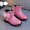 Girls Children Princess Shoes with Butterfly Knot Soft Sole High Top Studded Boots Kids Casual PU Leather Boots Pure Color Shoes. 