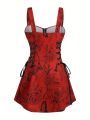 European and American Trend Oversized Ladies Slimming Shoulder Strap Zipper Full Print Skull Pattern Dress. 