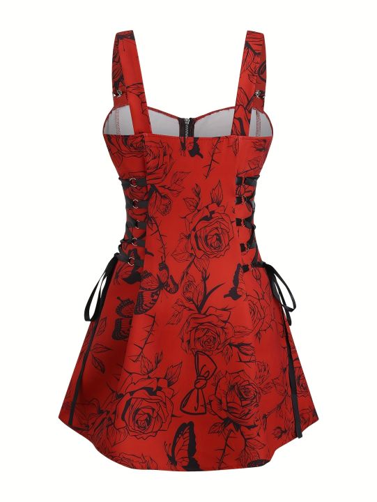 European%20and%20American%20Trend%20Oversized%20Ladies%20Slimming%20Shoulder%20Strap%20Zipper%20Full%20Print%20Skull%20Pattern%20Dress%20-%20Image%203