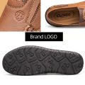 CLOHOO Men's Handmade Thick Rubber Bottom Breathable Casual Leather Shoes Classic Sewn Loafers Comfortable Leisure Footwear. 