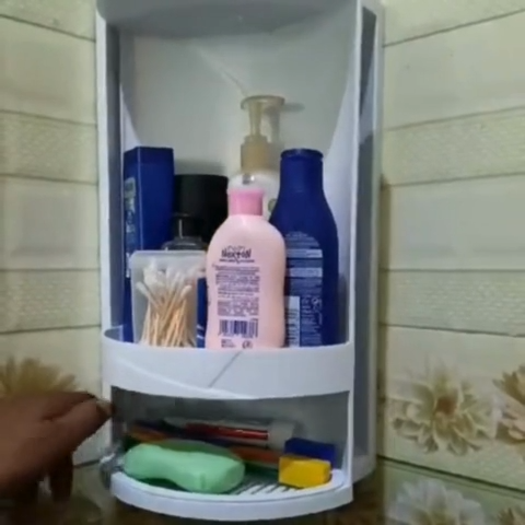 🔄 360° Rotating Bathroom Corner Cabinet – Wall Mounted Plastic Washroom ...