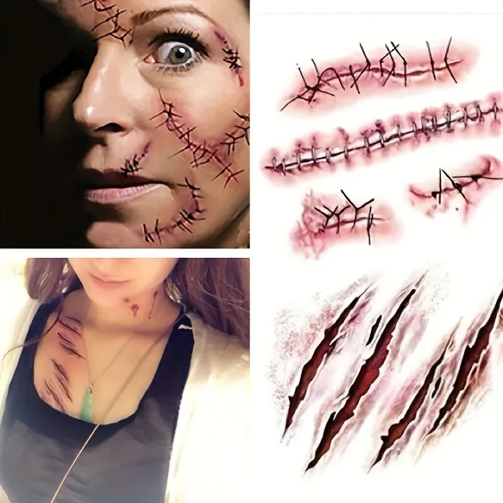 Zombie%20Scars%20Tattoos%20with%20Fake%20Scab%20Bloody%20Makeup%20Fool's%20Day%20Prank%20Props%20Party%20Decoration%20Wound%20Scary%20Sticker%20for%20Cosplay%20Costum%20-%20Image%204